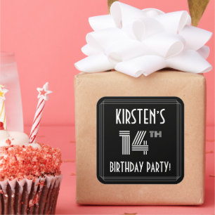 14th Birthday Party:アールデコスタイルと名前をカスタムする スクエアシール