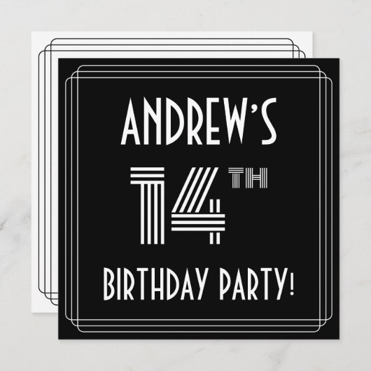 14th Birthday Party:アールデコスタイル(名前をカスタムする付) 招待状 (正面/裏面)