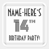 14th Birthday Party:アールデコスタイル+名前をカスタムする スクエアシール (正面)