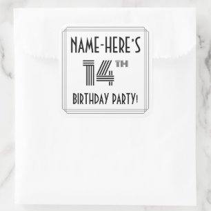14th Birthday Party:アールデコスタイル+名前をカスタムする スクエアシール
