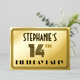 14th Birthday Party —アールデコスタイル「14」 & Name 箔招待状
