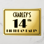 14th Birthday Party —アールデコ検索「14」 +名前 箔招待状 (正面)