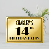 14th Birthday Party —アールデコ検索「14」 +名前 箔招待状 (立ち正面)