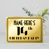 14th Birthday Party:アールデコ「14」と名前 箔招待状 (立ち正面)