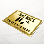 14th Birthday Party:アールデコ「14」と名前 箔招待状 (回転した状態)