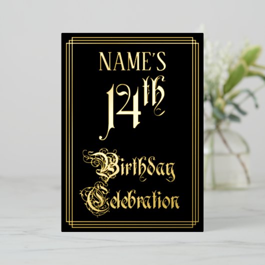 14th Birthday Party – スクリプファンシート&名前をカスタムする 箔招待状 (立ち正面)