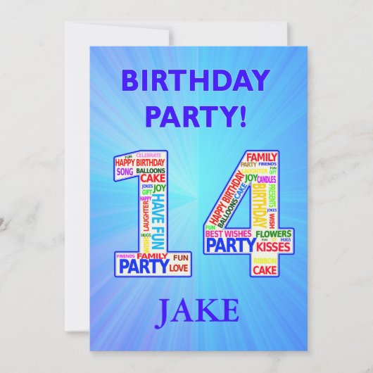14th Birthday Party Invitation名前の追加 招待状 (正面)