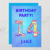 14th Birthday Party Invitation名前の追加 招待状 (正面/裏面)