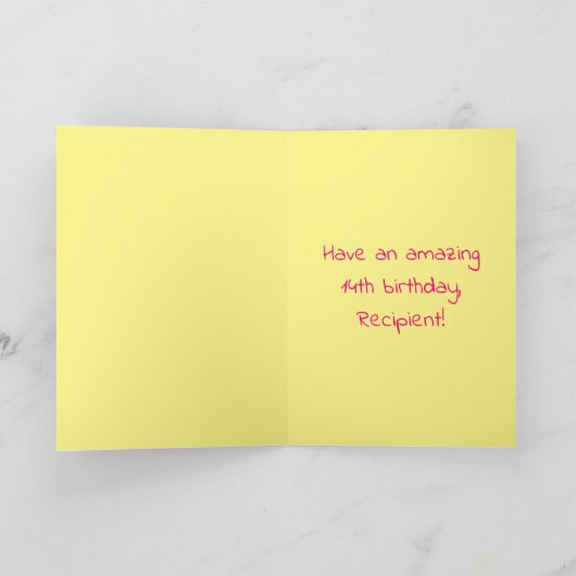 14th Birthday: Pink Stripes & Hearts, Rainbow # 14 カード (内部)