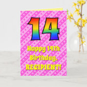 14th Birthday: Pink Stripes & Hearts, Rainbow # 14 カード (黄色い花)