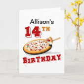 14th Birthday Pizza Party カード (黄色い花)