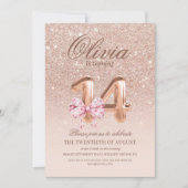 14th Birthday Rose Pink Gold Bow Birthday Party 招待状 (正面)