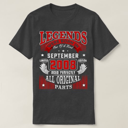 14th Birthday Tee Legends Born In September 2008 1 Tシャツ (デザイン正面)
