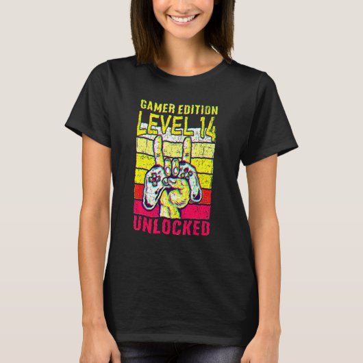 14th Birthday Video Gamer Edition Level 14 Unlocke Tシャツ (正面)