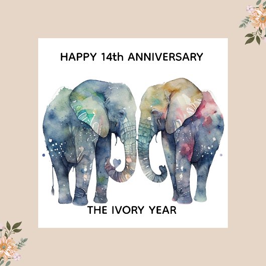 14th wedding anniversary card elephant カード