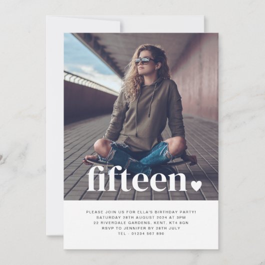 15のハートフォト誕生日招待状 招待状 (正面)