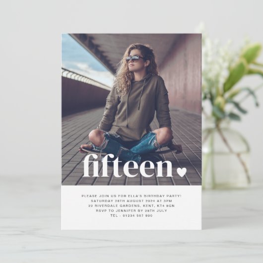 15のハートフォト誕生日招待状 招待状 (スタンド正面)