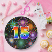 15イベント-おもしろいカラフル、はっきりした、虹15 ペーパープレート (パーティー)