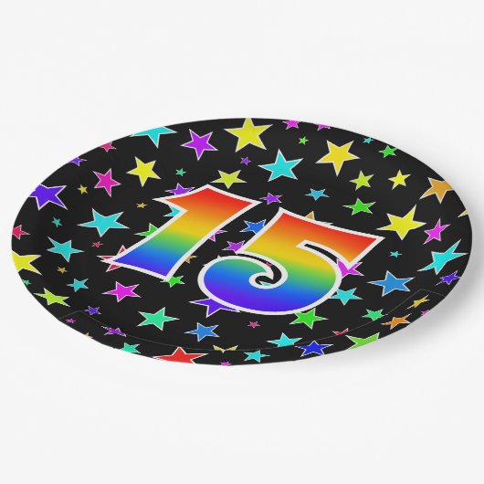 15イベント:はっきりした,おもしろい，レインボーカラフル15 ペーパープレート (アングル)