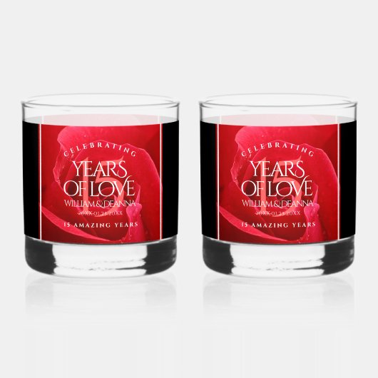 15エレガントバラ結婚記念日お祝い ウイスキーグラス (正面)