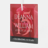 15エレガントバラ結婚記念日お祝い ガラスオーナメント (正面左)