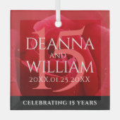 15エレガントバラ結婚記念日お祝い ガラスオーナメント (正面)