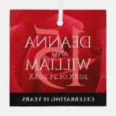 15エレガントバラ結婚記念日お祝い ガラスオーナメント (裏面)