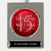 15エレガントバラ結婚記念日お祝い シルバープレートバナーオーナメント (正面)