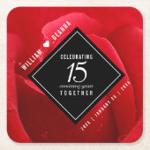 15エレガントバラ結婚記念日お祝い スクエアペーパーコースター (正面)
