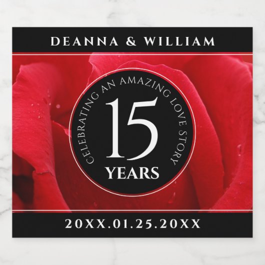 15エレガントバラ結婚記念日お祝い スパークリングワインラベル (シングルラベル)