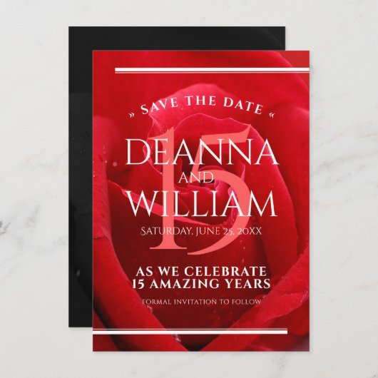 15エレガントバラ結婚記念日お祝い セーブザデート (正面/裏面)