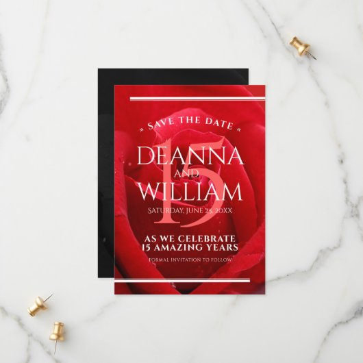 15エレガントバラ結婚記念日お祝い セーブザデート (正面/裏面インサイチュ)