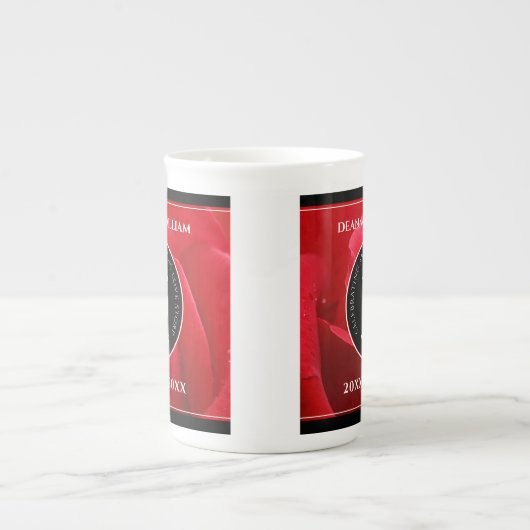 15エレガントバラ結婚記念日お祝い ボーンチャイナマグカップ (正面)