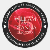 15エレガントバラ結婚記念日お祝い ラウンドシール (正面)