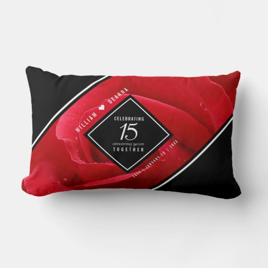 15エレガントバラ結婚記念日お祝い ランバークッション (正面)