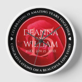 15エレガントバラ結婚記念日お祝い 壁時計 (正面)