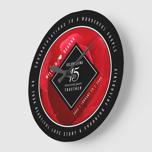 15エレガントバラ結婚記念日 ラージ壁時計 (傾斜)