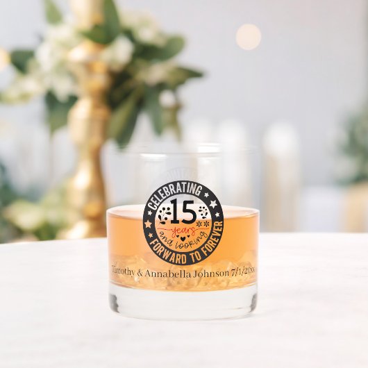 15エレガント周年記念の名前の追加日付 ウイスキーグラス (インサイチュ (ウェディング))