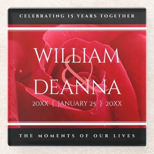 15エレガント日26日36バラ結婚記念日 ガラスコースター (正面)