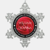 15エレガント日26日36バラ結婚記念日 スノーフレークピューターオーナメント (正面)