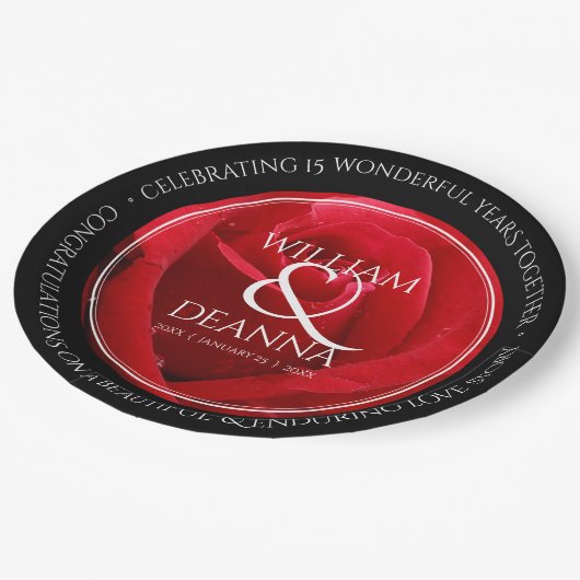 15エレガント日26日36バラ結婚記念日 ペーパープレート (アングル)