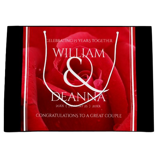 15エレガント日26日36バラ結婚記念日 ラージペーパーバッグ (正面)