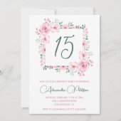 15エレガント歳の誕生日招待状フローラピンク 招待状 (正面)