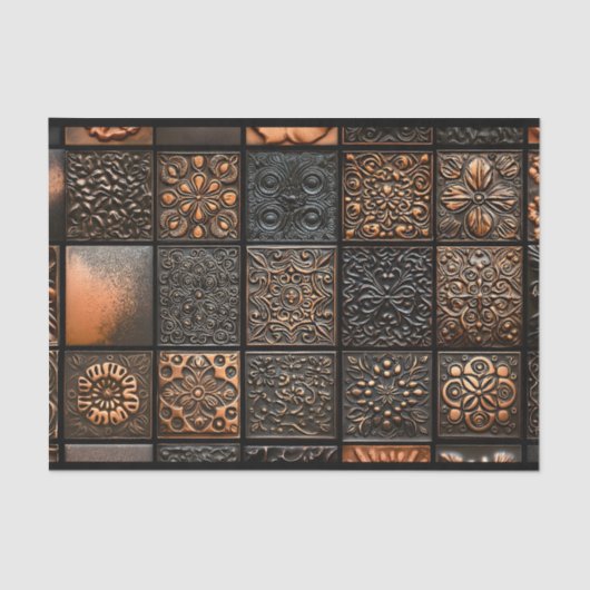 15エンボススタイル混合タイル茶色のオウム6 Decopage 薄葉紙 (正面)