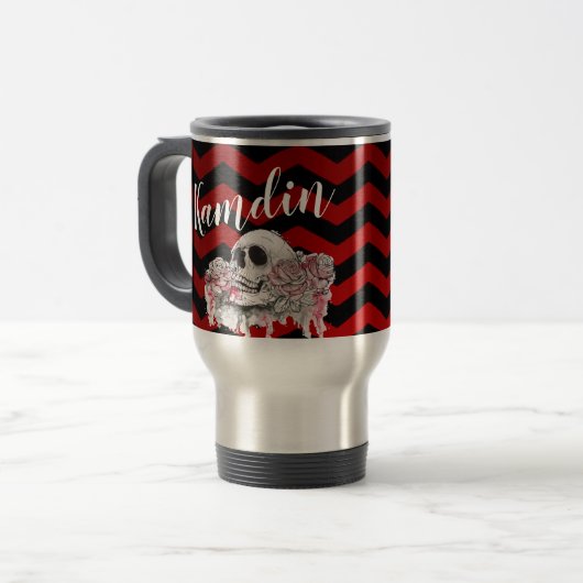 15オンスパーソナライズされたコーヒーマグスカルバラゴシック トラベルマグ (正面左)