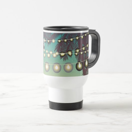 15オンスパーソナライズされたコーヒーマグビーチサンセットパーム トラベルマグ (正面右)