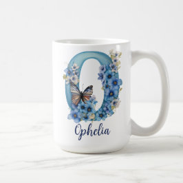 15オンス ブルーの花柄 モノグラム入りコーヒーマグカップ コーヒーマグカップ