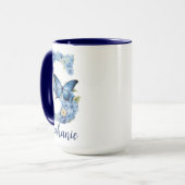 15オンス 花柄 ブルー モノグラム コーヒーマグ マグカップ (正面左)