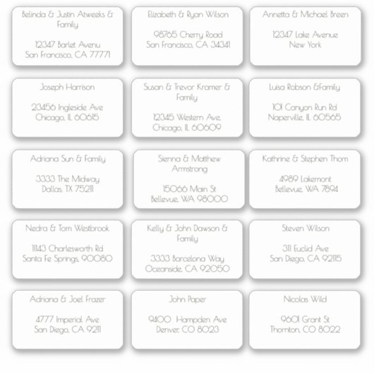 15シンプル個のゲスト名アドレス シール (正面)