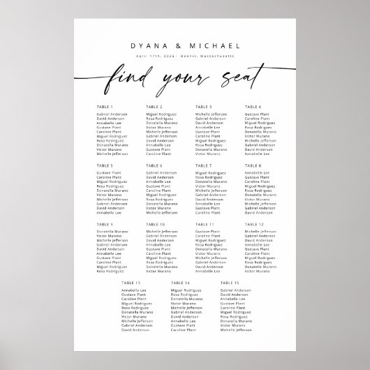 15テーブモダンルあなたのシート座席表フォームを見つける ポスター (正面)